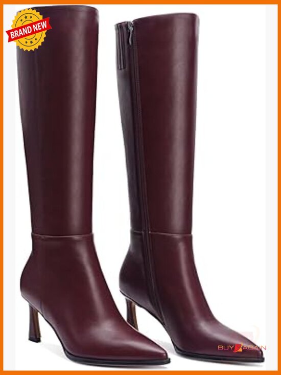 Shoes - Knee High Stiletto Heel Boots Pointed Toe Side Zipper Faux Leather
